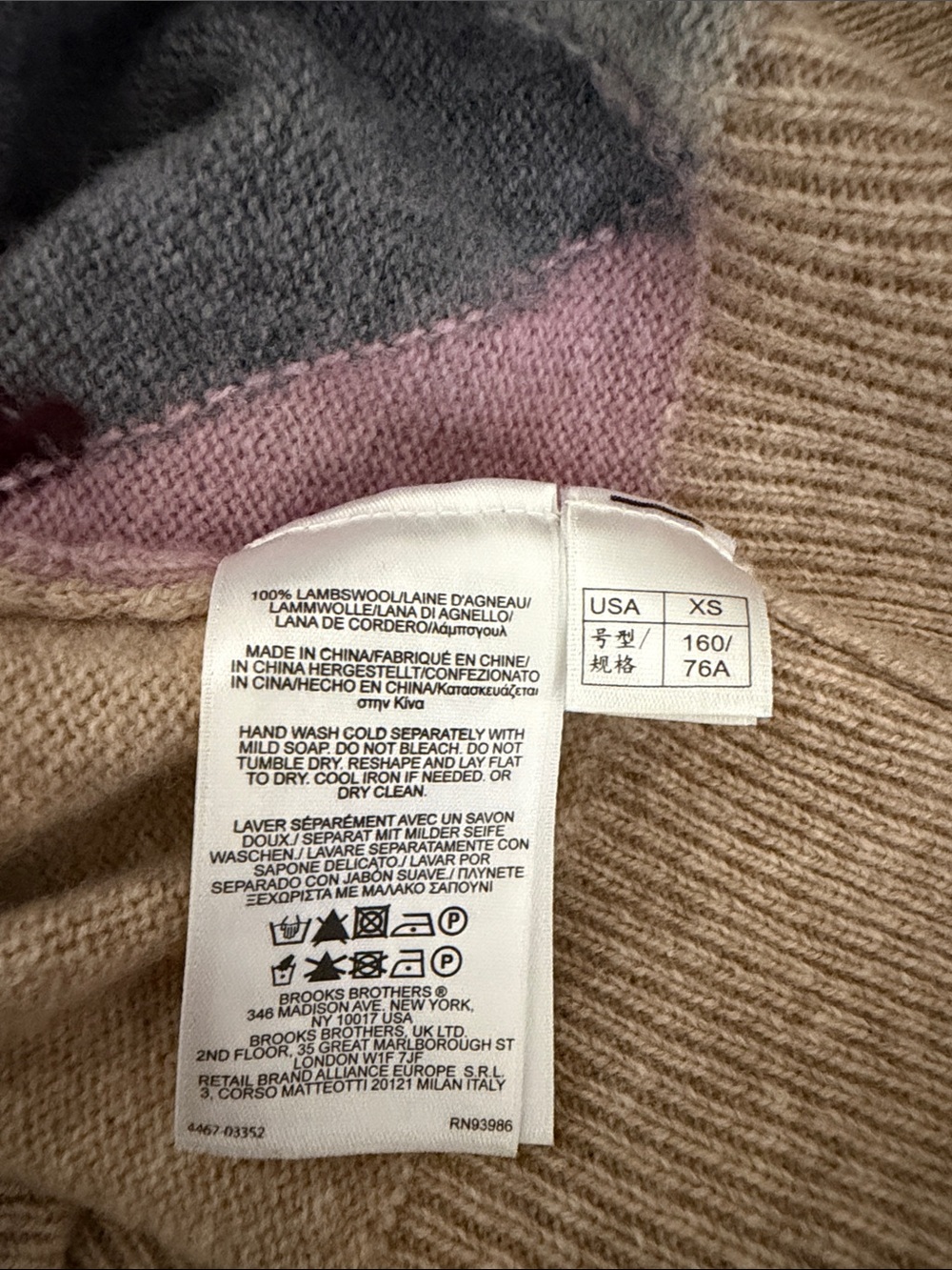 Brooks Brothers Argyle Button-Front 100% Lambswool Cardigan Sweater Tan XS - Picture 9 of 9